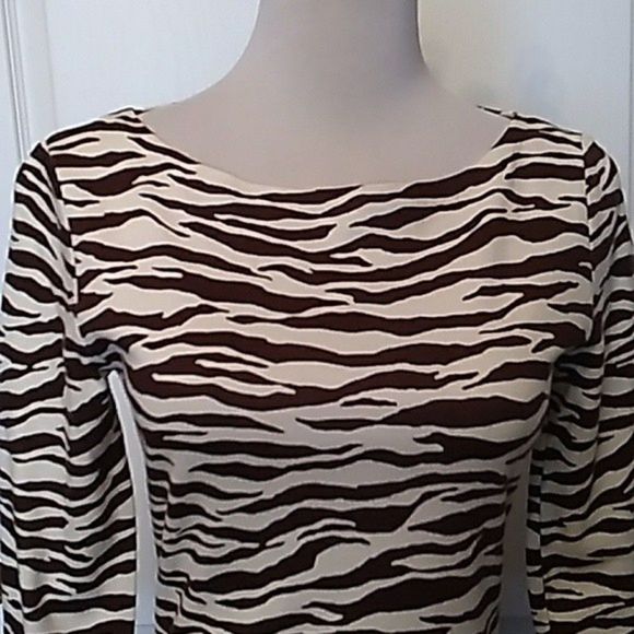ANIMAL PRINT BOAT NECK 3/4 SLEEVE KNIT TOP SIZE P WOMENS P PETITE WOMENS P - Picture 6 of 7